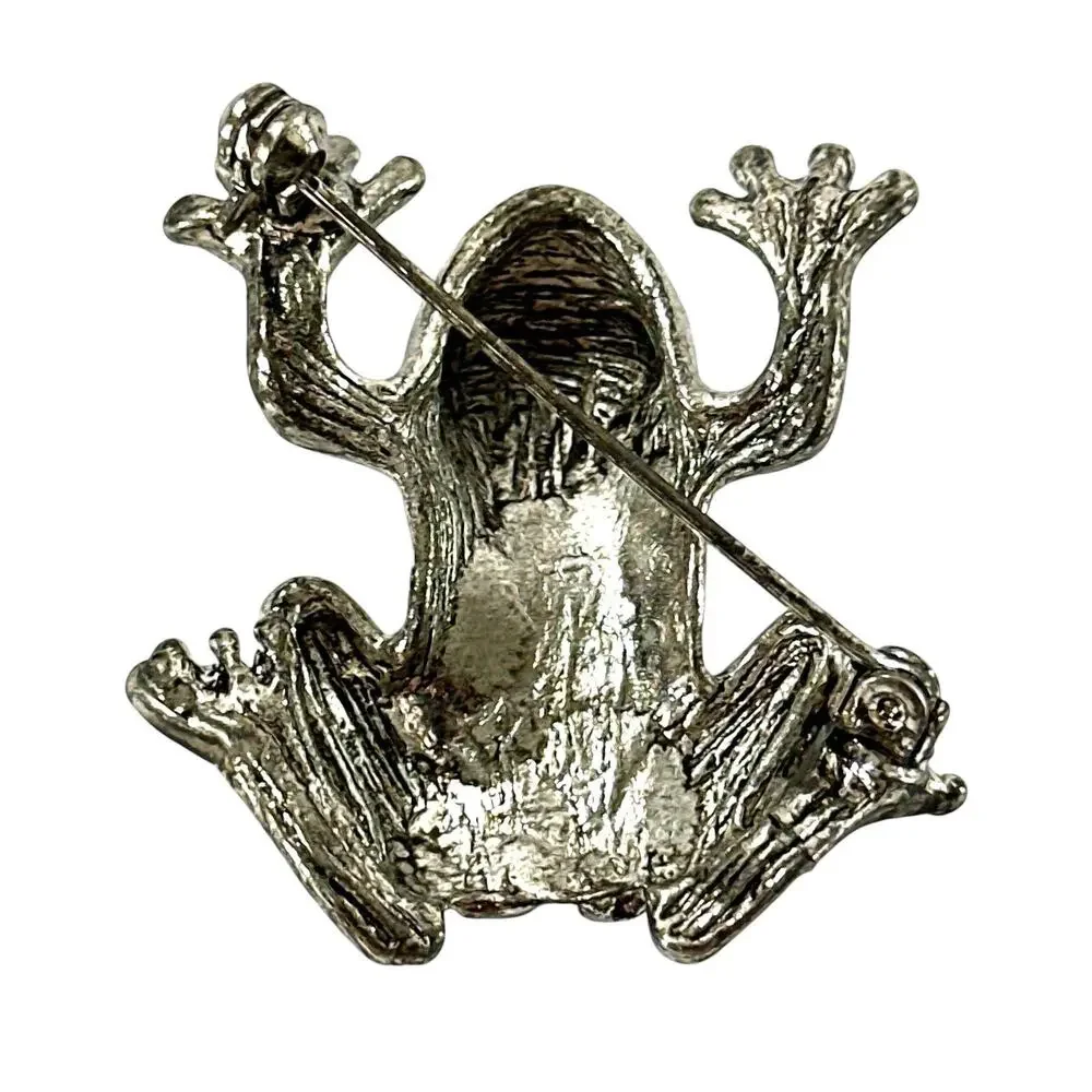 Vintage Silver Tone Frog Brooch Pin Textured Figural Amphibian 1.5” Nature